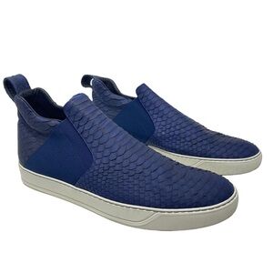 LANVIN Authentic Blue Python & Leather Mid Top Slip On Sneaker Tennis Shoe US 13